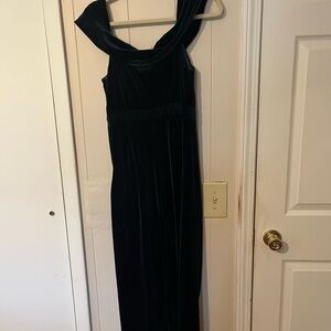 Lulu's Green Asymmetrical Velvet Ruffled Cocktail Gown